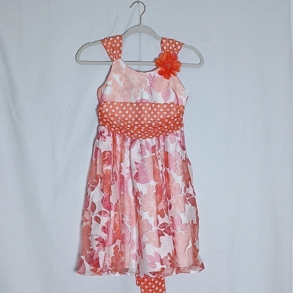 Bonnie Jean Floral Orange and Pink Girls Sundress. Size 10